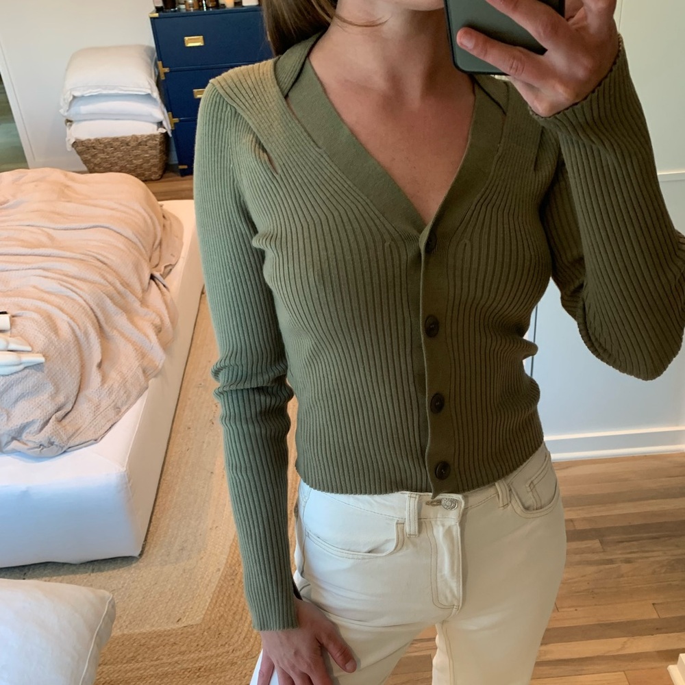 DESIGNER JONATHAN SIMKHAI Braided Army Green Cardigan
